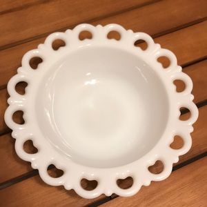 Heart lace motif milk glass bowl